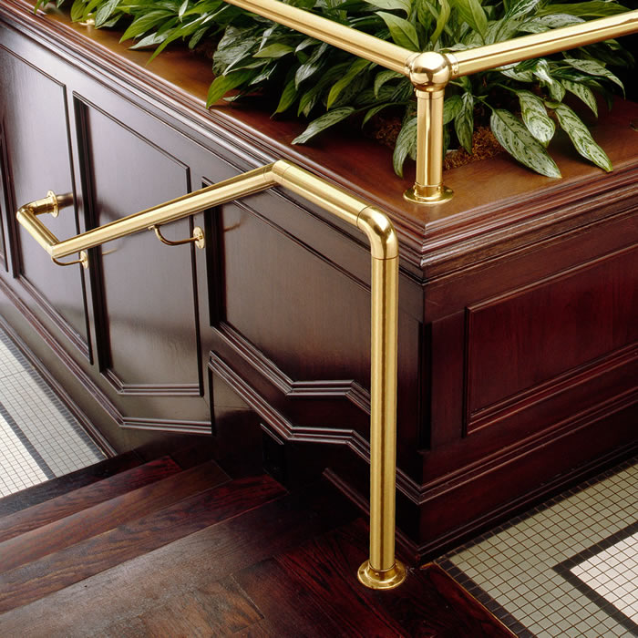 brass railing on staircase